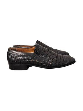 MARELLI Handmade Italy Womens 9M Black Woven Leather Loafers